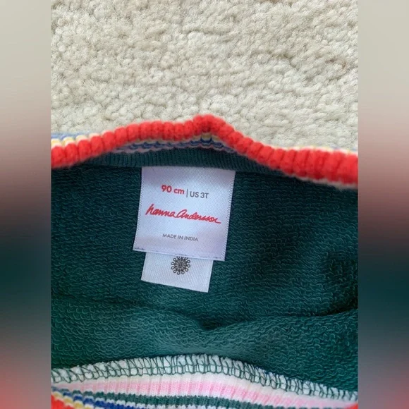 Hanna Andersson Size 90, 3T, Juniper Rainbow Cuff Knit Dress In French Terry - Picture 3 of 6